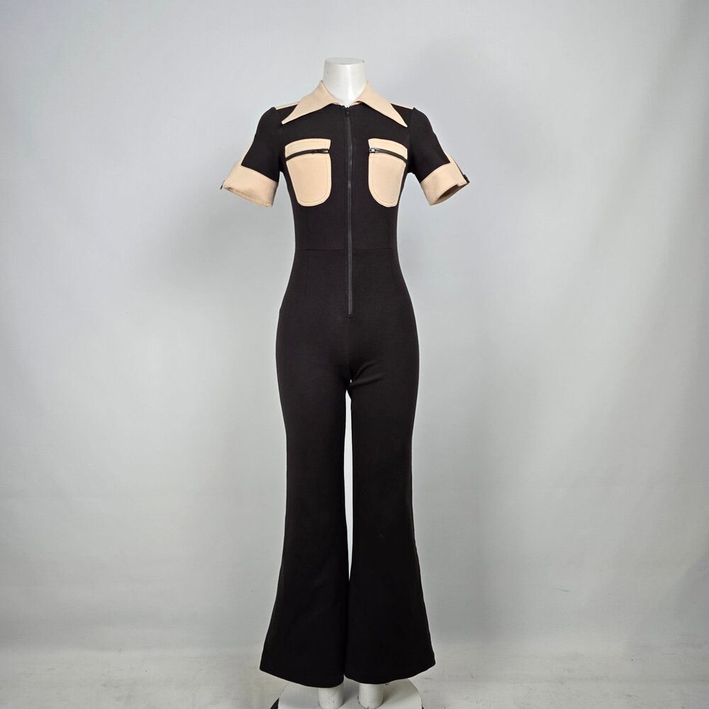 The Hippie Shake Brown Flare Leg Jumpsuit Size 6